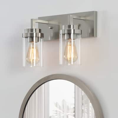 KAWOTI 2-Light Dimmable Bathroom Vanity Light with Clear Glass Shade