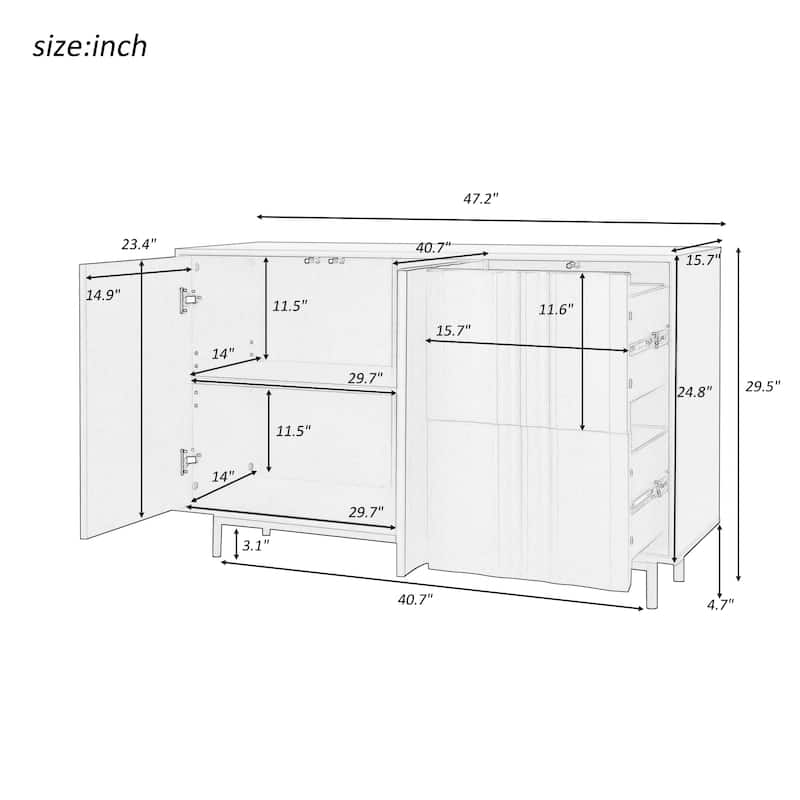 Wave Pattern Modern 2-Door Sideboard Buffet Cabinet with Adjustable Shelves & Drawers for Living Room Storage