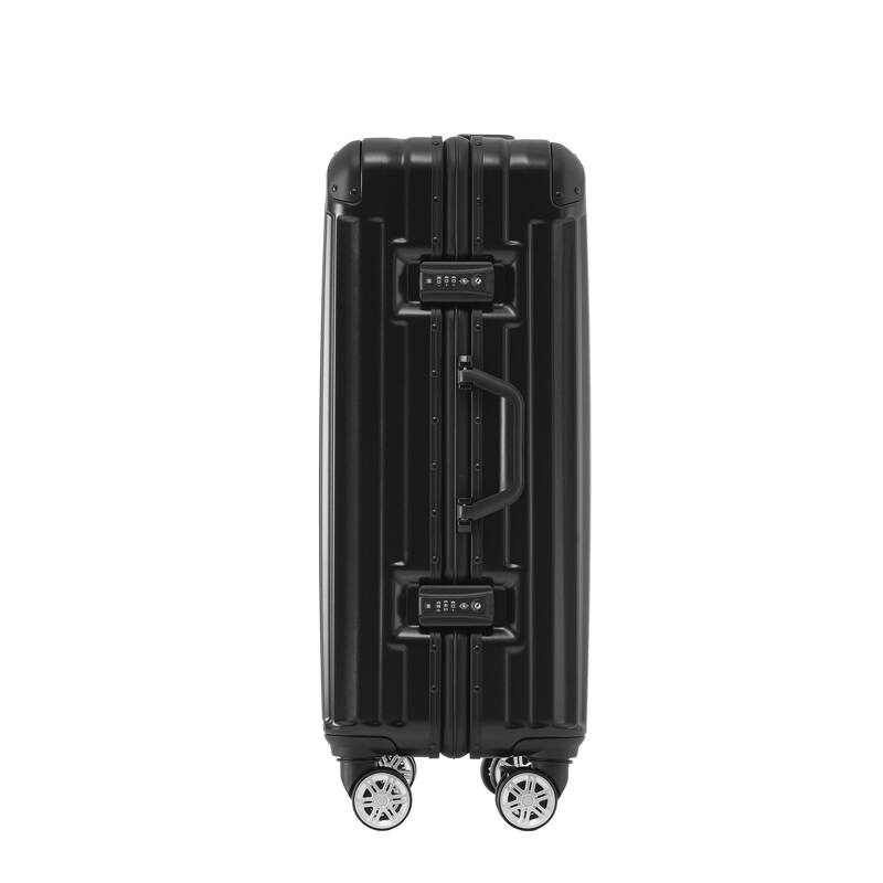 24in Aluminum Frame Luggage with USB port, Vacation Carry-On Suitcase with Spinner Wheels and TSA Lock, Travel Trolley Case