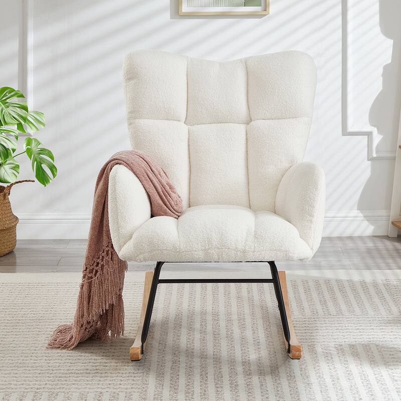Anmytek Comfy Tufted Teddy Fabric Glider Rocking Chair