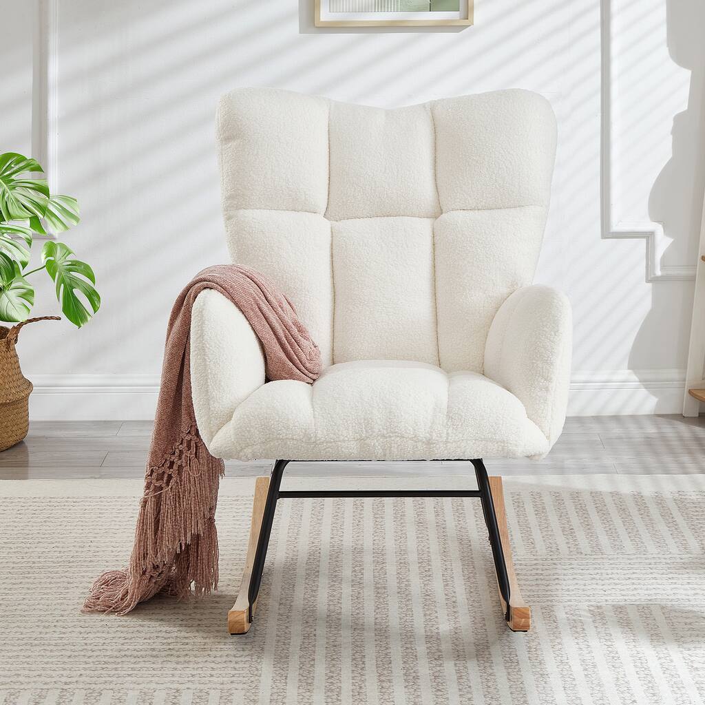 Ivory Reading Chair Rocking Chair with Wood Legs, Rustic Side Chair Office Chair Coffee Chair Accent Chair
