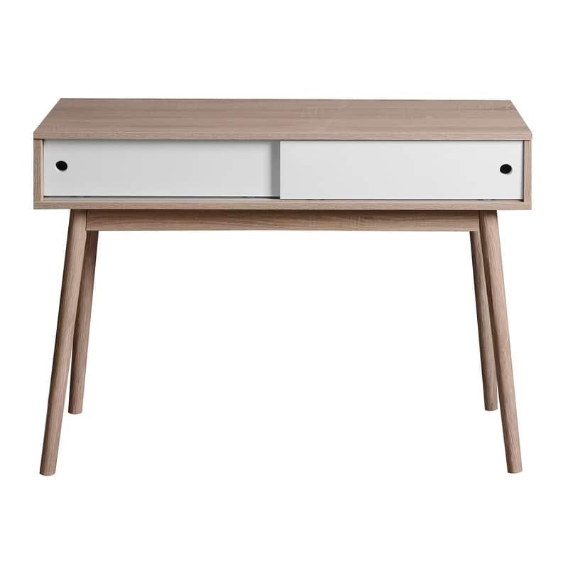 Natural Wood Entryway Console Table with 2 Sliding Doors, Storage Sofa Table for Hallway & Living Room
