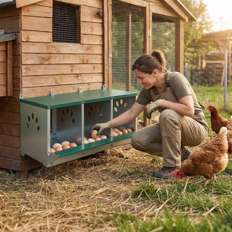 Anmytek 3-Compartment Metal Chicken Nesting Box - Green - medium-sized