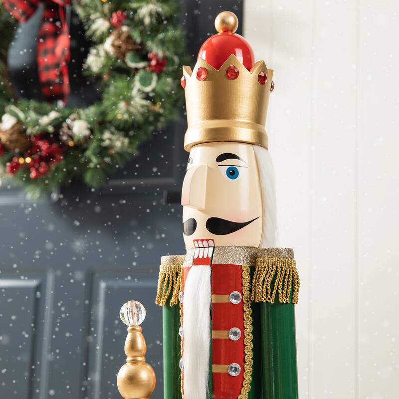 Glitzhome 42"H Large Size Christmas Wooden King & Soldier Nutcracker Set Xmas Figurine Decor for Indoor Outdoor