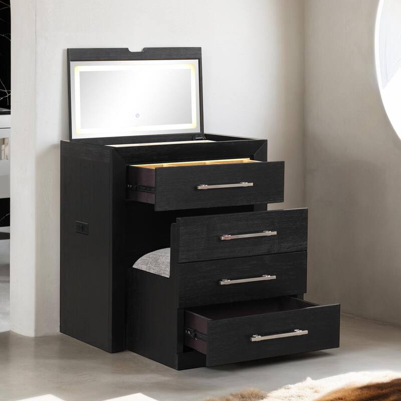 Furniture of America Alaric Modern Black Solid Wood 2-Piece Bedroom Set with 32-inch Makeup Vanity