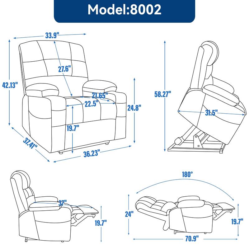 Chenille Power Lift Recliner with Massage, Heating & Cup Holders