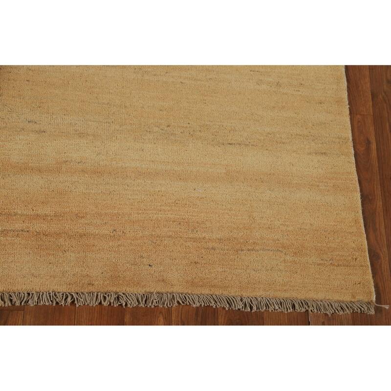 Gold Striped Modern Gabbeh Oriental Rug Handmade Wool Carpet - 4'10"x 6'6"