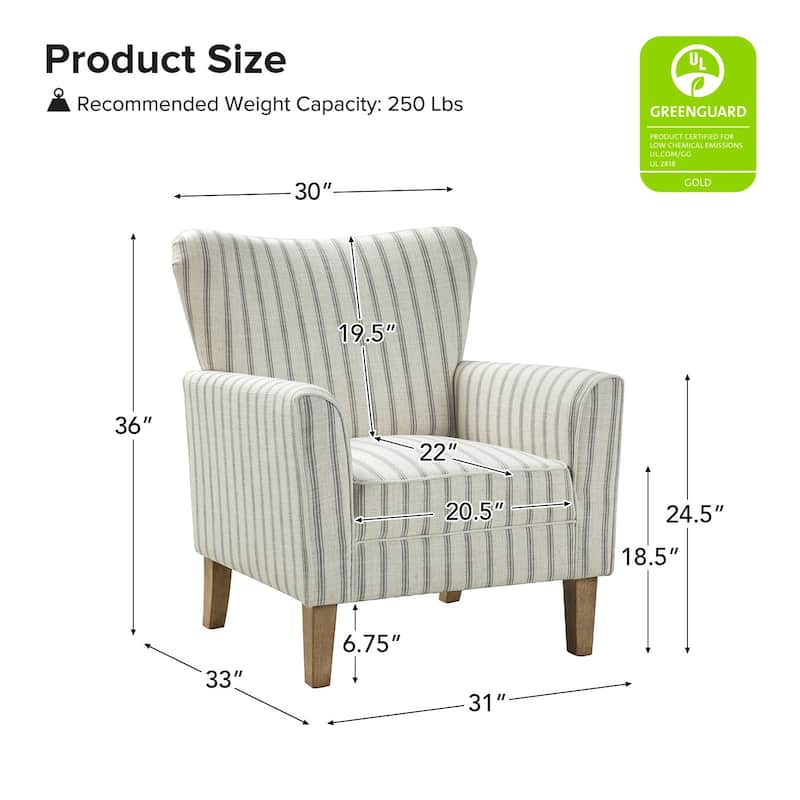 Warren Farmhouse Striped Wingback Chair with Solid Wood Legs by HULALA HOME