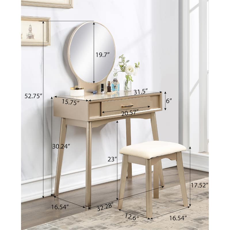 Contemporary Wood Vanity and Stool Set