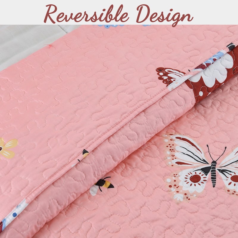 Cozy Line Coral Pink Butterflies Girl Quilt Bedding Set