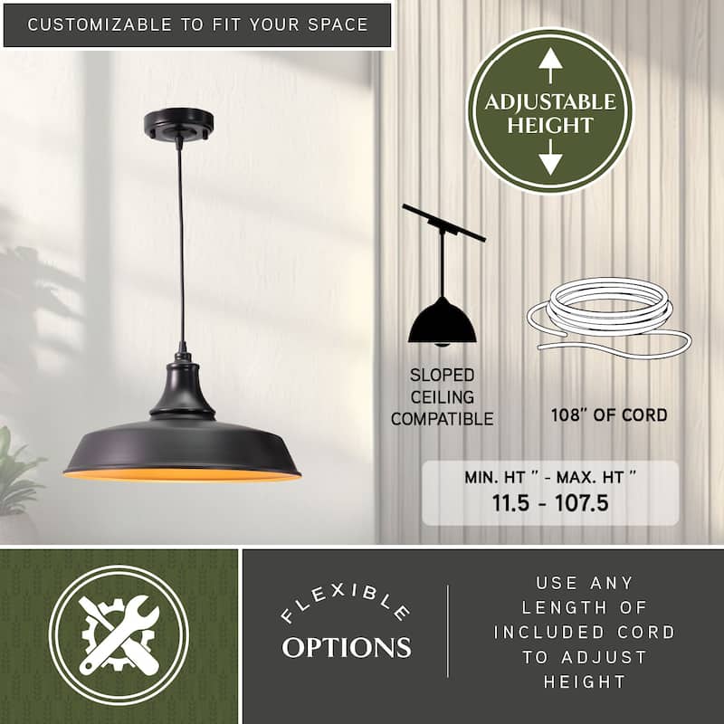 Dorado Bronze Outdoor Farmhouse Pendant Ceiling Light - 15-in W x 8.5-in H x 15-in D