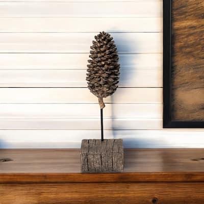 HomeRoots 11" Golden Brown Resin Pinecone Tabletop Sculpture - 4" W x 4" D x 11" H