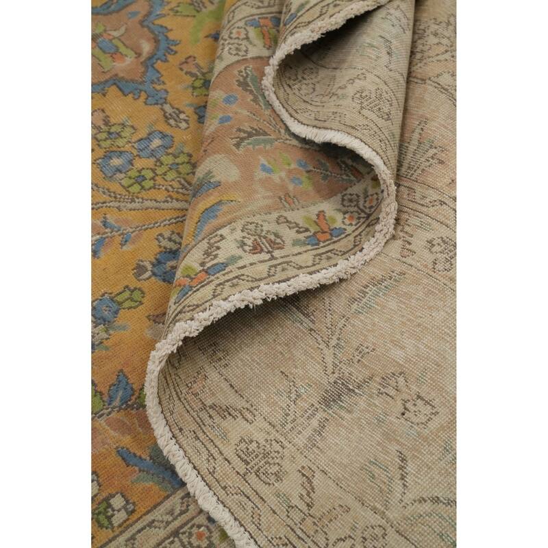 Hand Knotted Oriental 100% Wool Carpet Traditional Floral Yellow & Gold Mashad Area Rug - 12' 11'' X 9' 7''