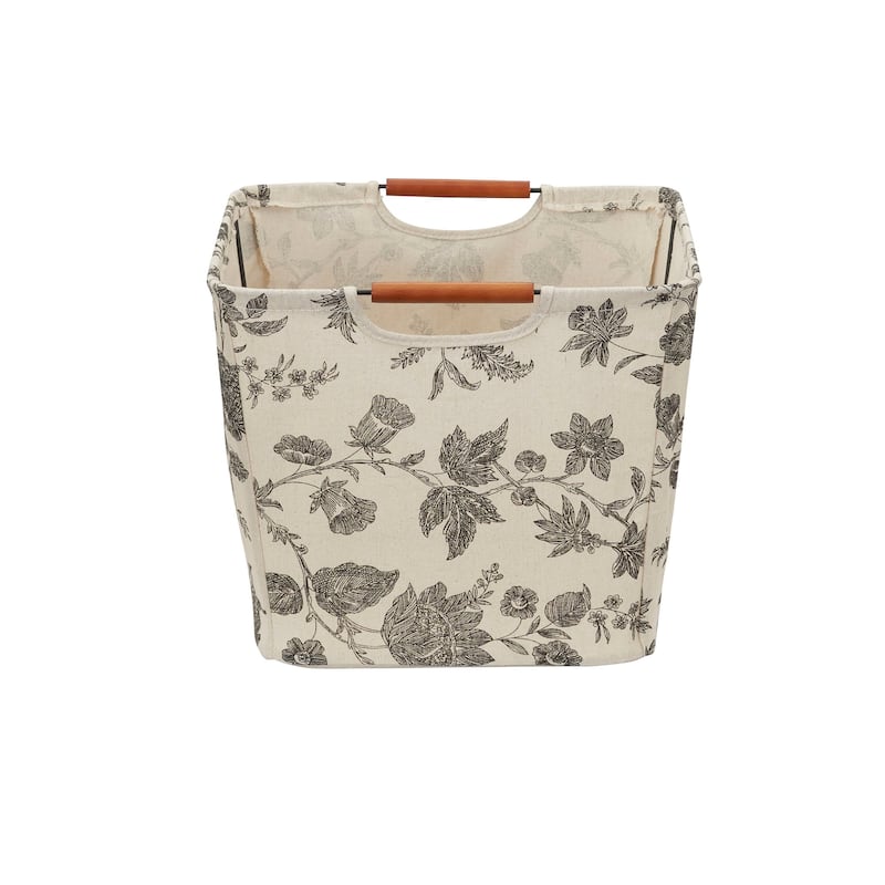 Household Essentials Storage Bin with Wood Handles, Floral