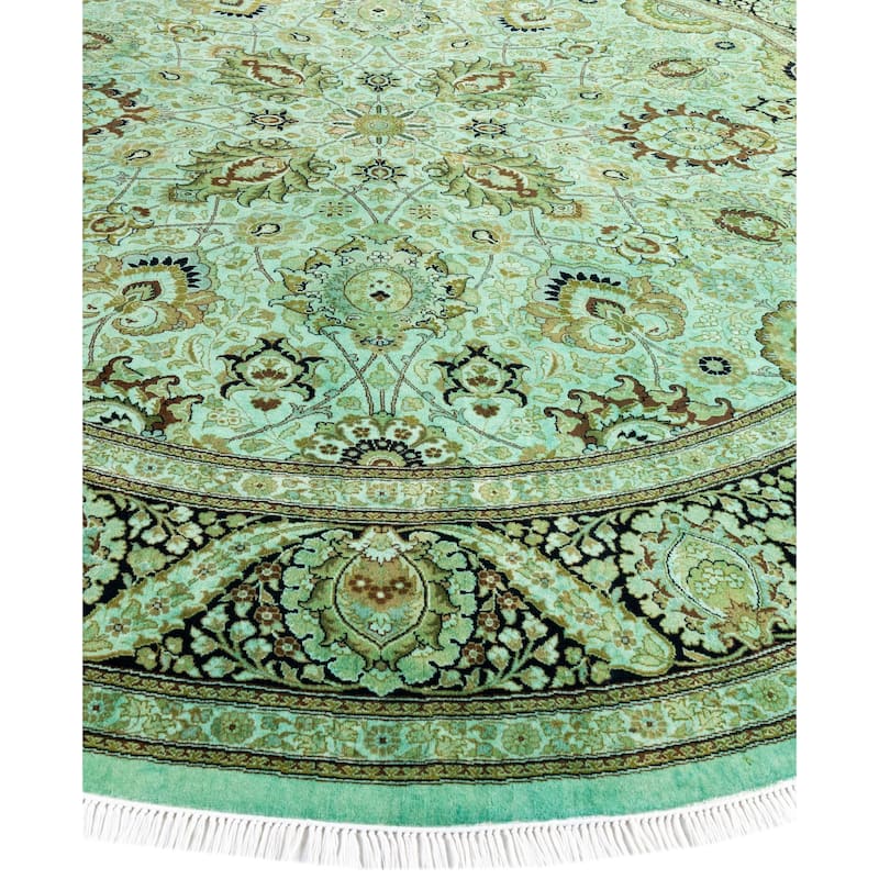 Overdyed One-of-a-Kind Hand-Knotted Area Rug - Green - 9' 1" x 9' 1"