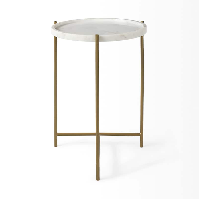 Stella Gray Marble Top w/ Black Iron Base Round Accent Table