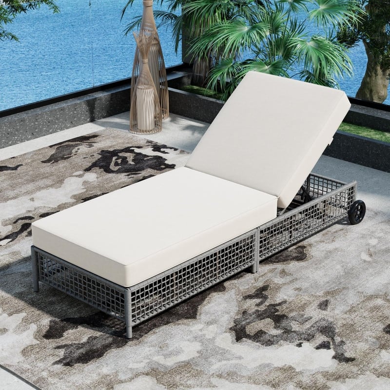 Patio Chaise Lounge Set of 2 with Adjustable Backrest and Cushions