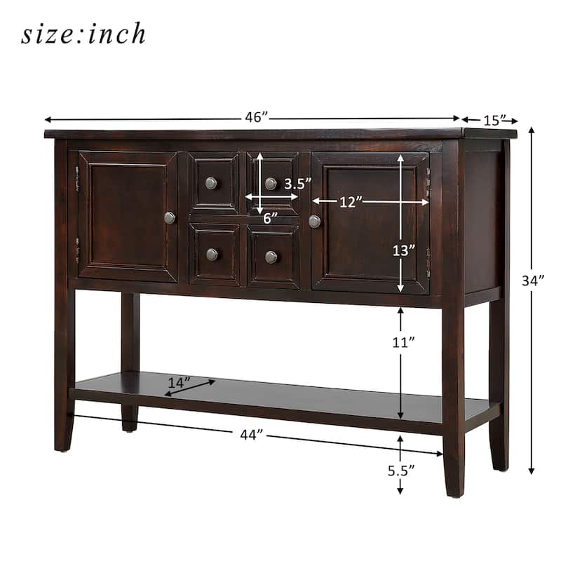 Retro Style Buffet Sideboard Wood Console Table with Bottom Shelf, Easy Assemble, for Living Room, Kitchen, Entryway