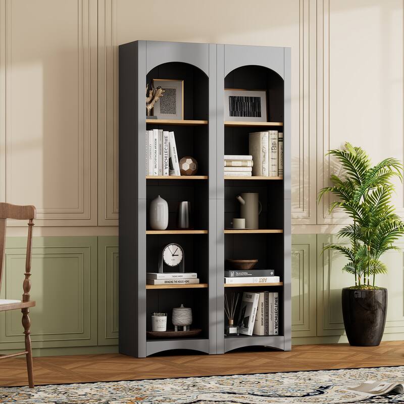 72"Hight Freestanding 5-Tier Bookshelves, Bookcases Set of 2 with Adjustable Shelves - Grey