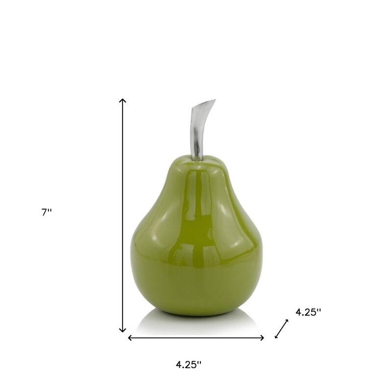 HomeRoots 7" Green Aluminum Pear Easter Sculpture - 7 x 4.25 x 4.25