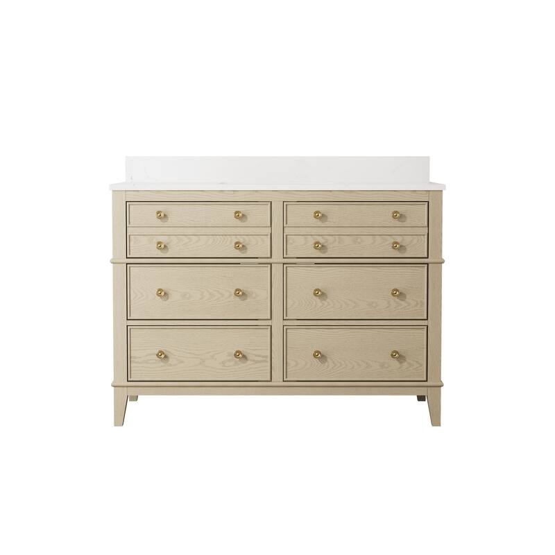 35''H Solid Wood Bathroom Vanity with Carrera White Quartz Top,Drawers And Single Sink