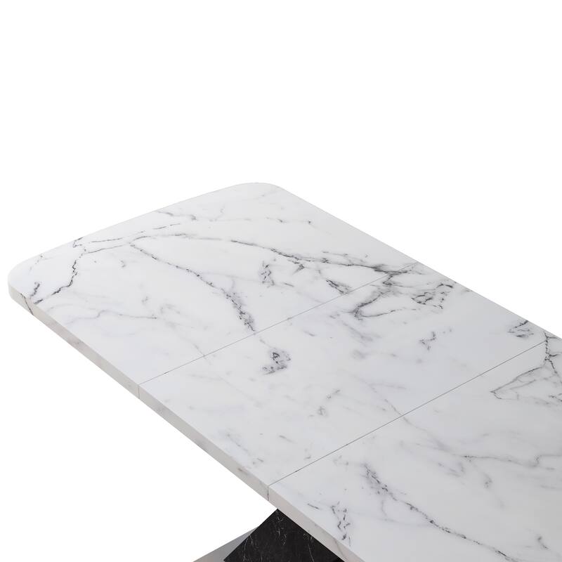 Modern Square Dining Table, Stretchable, with X-Shape Table Leg with Metal Base