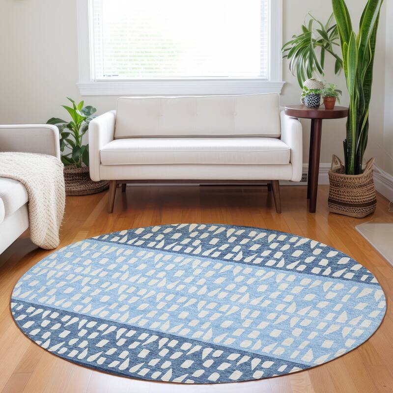 Machine Washable Indoor/ Outdoor Stripe Geo Chantille Rug