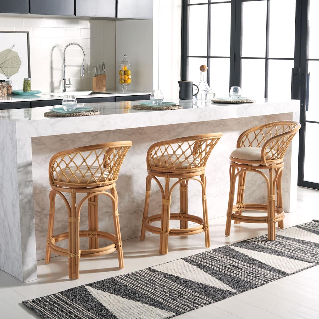 SAFAVIEH Galini 24-inch Rattan Counter Stool with Cushion - 21" W x 21" D x 35" H