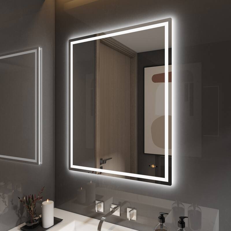 CB HOME Gesture Control Smart LED Mirror Bathroom, Lighted Wall Mounted Mirror, Dimmable, Frameless,Three Color,Front&BackLit