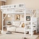 preview thumbnail 23 of 98, Metal Loft Bed with Wooden Stairs Built-in Storage Shelves and Wardrobe, High Loft Bed Frame with Side Grid Storage Rack White - Twin