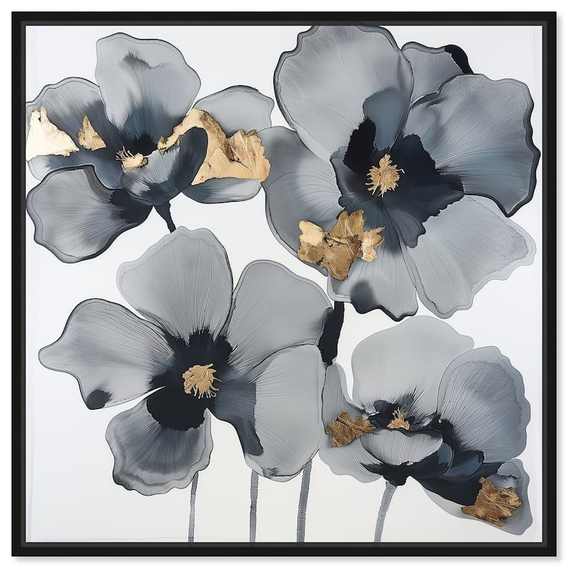 Art Remedy Drama Flora Framed Floral Fine 1 Piece Canvas Wall Art - 13 x 13 - Black