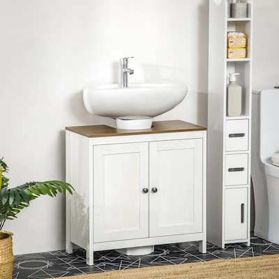 kleankin Modern Bathroom Sink Cabinet, Freestanding Storage Cupboard with Adjustable Shelf, Antique White