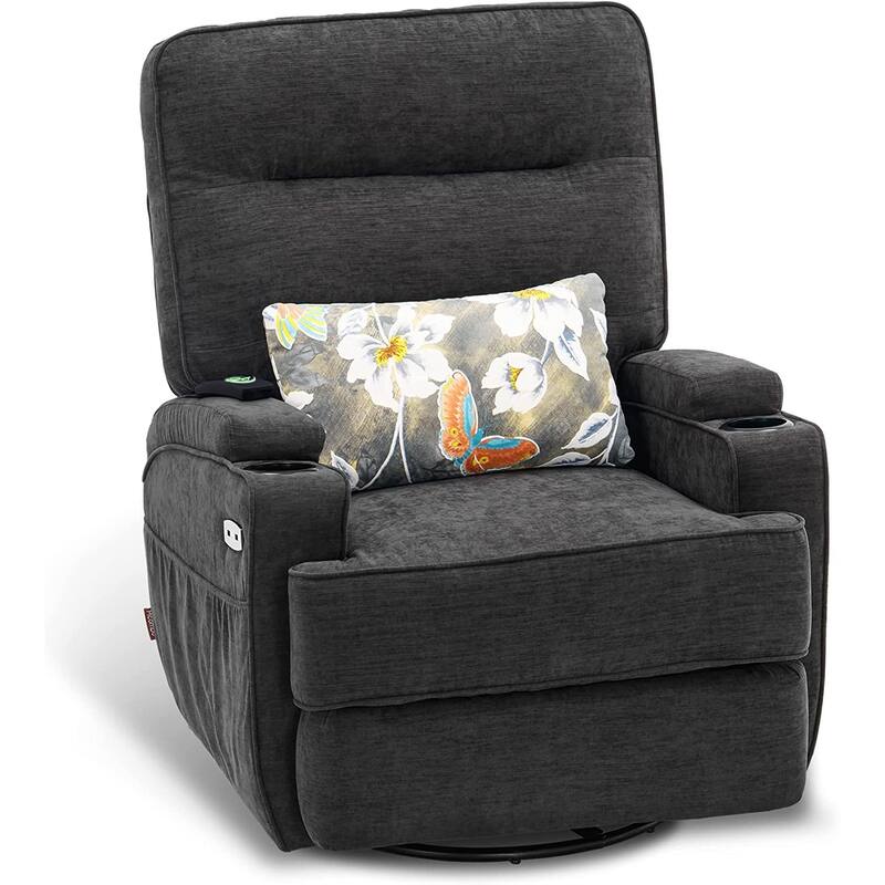 MCombo Electric Power Swivel Glider Recliner Chair with Heat and Massage, Fabric 7752 - Grey
