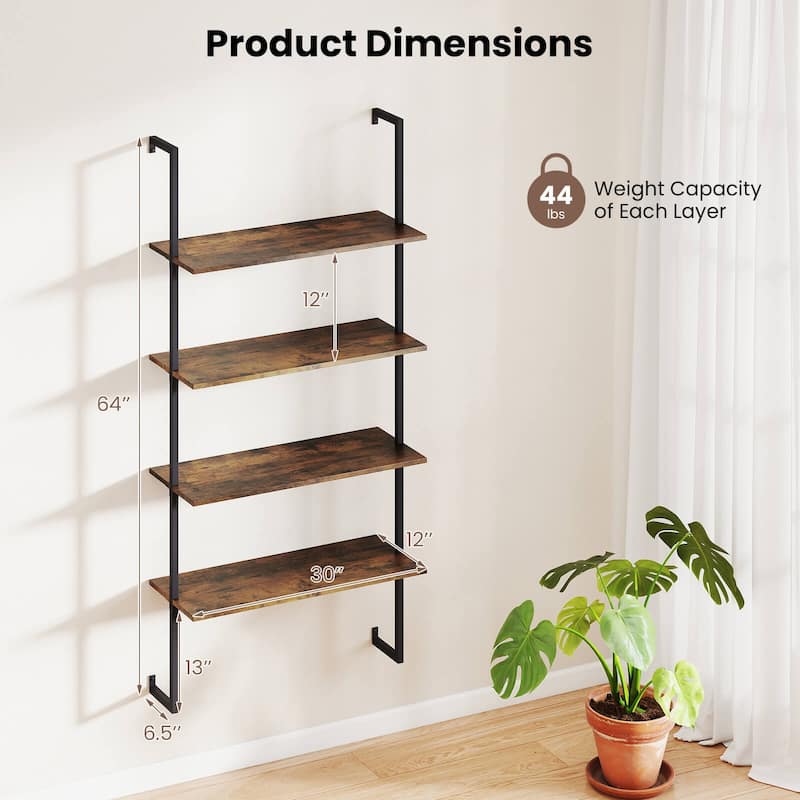 Costway 2 PCS 4-Tier Ladder Shelf Bookshelf Industrial Wall Shelf with - See Details