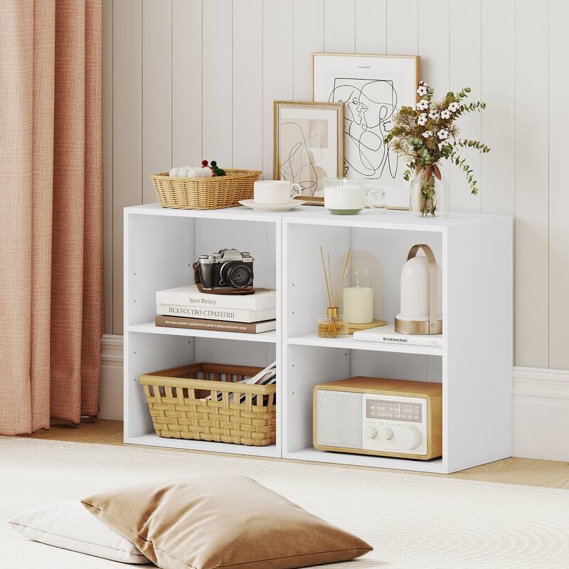 Gymax 2-Cube Bookcase w/ 5-Position Adjustable Shelf Anti-Toppling