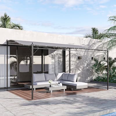 Outsunny 13' x 10' Steel Outdoor Pergola Gazebo, Patio Canopy with Weather-Resistant Fabric and Drainage Holes