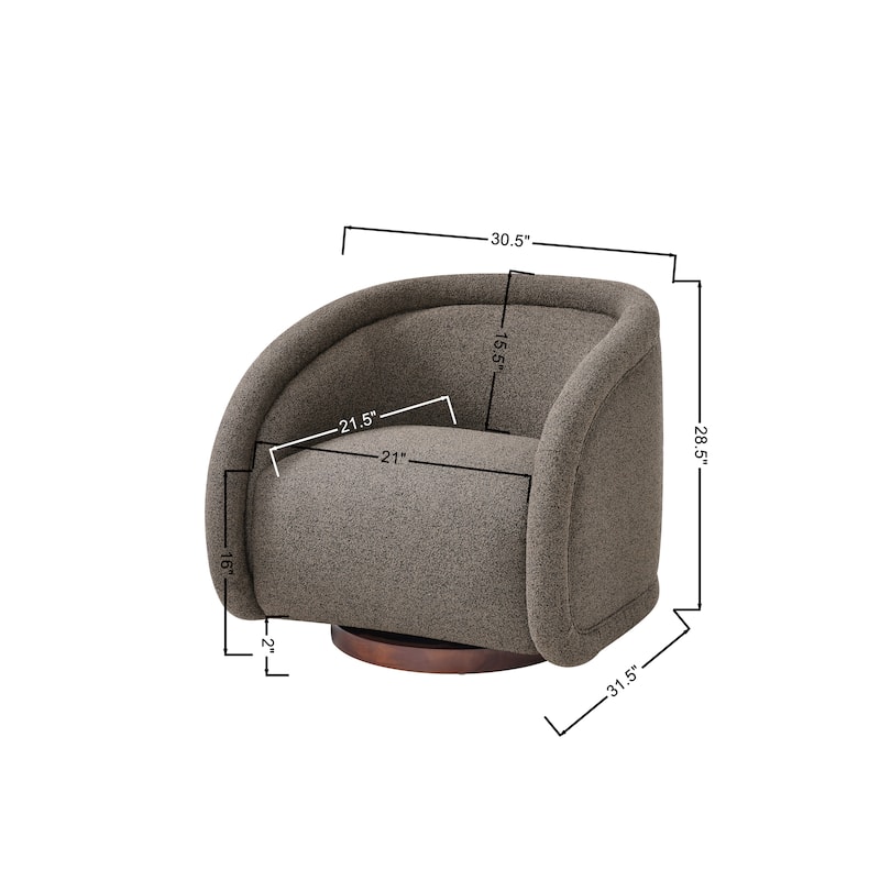 Scott Living - Sabbo Modern Boucle Upholstered 360° Swivel Accent Chair, Walnut-Finished Solid Wood Base & Ergonomic Curved Back