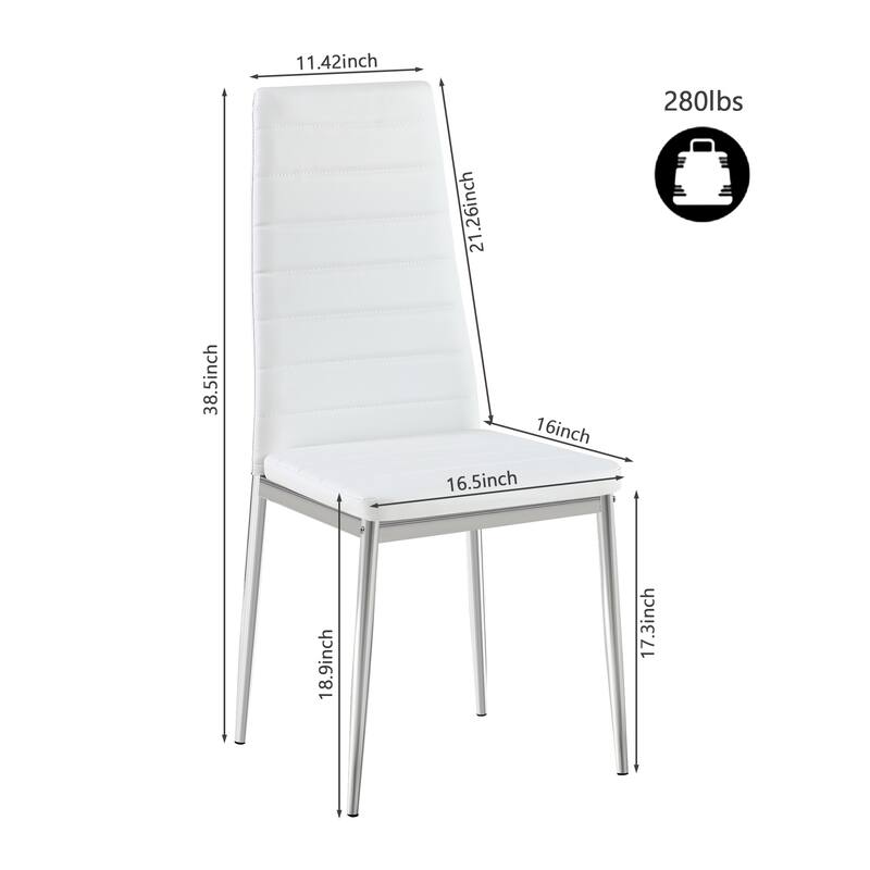 Modern Dining Chair Set, PU Leather Dining Chair with Silver Legs, for Dining Rooms, White, 4-Piece Set