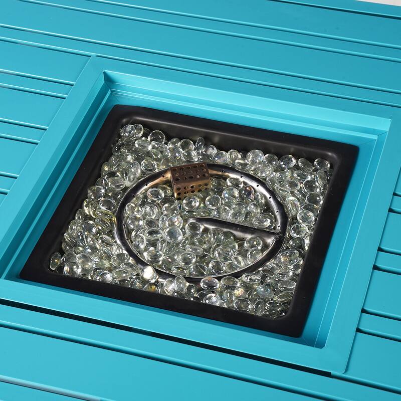 Square 32 in. x 32 in. Aluminum Propane Fire Pit Table with Glass Beads, Two Covers, Lid, 37,000 BTUs - N/A