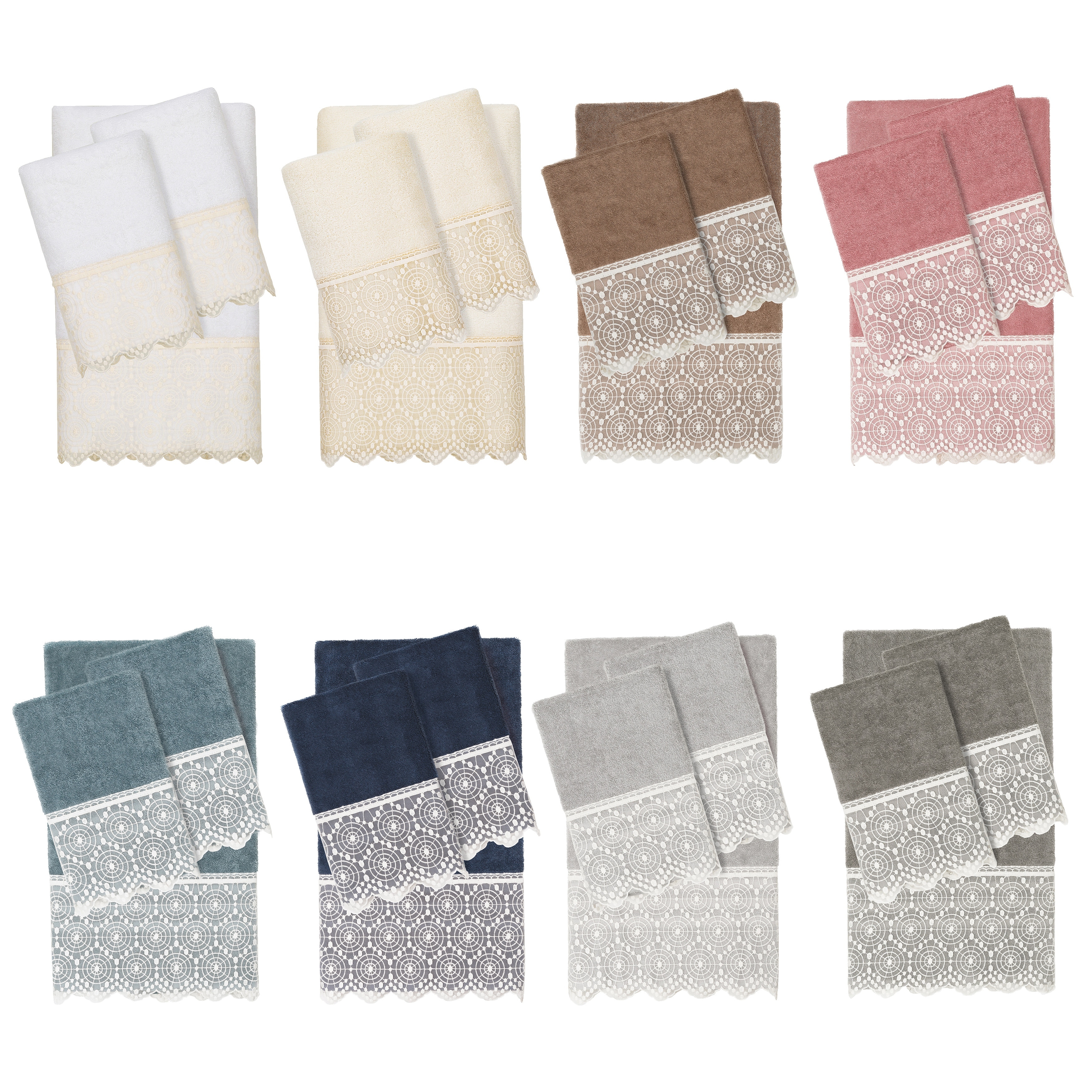 Authentic Hotel and Spa 100% Turkish Cotton Arian 3PC Cream Lace Embellished Towel Set