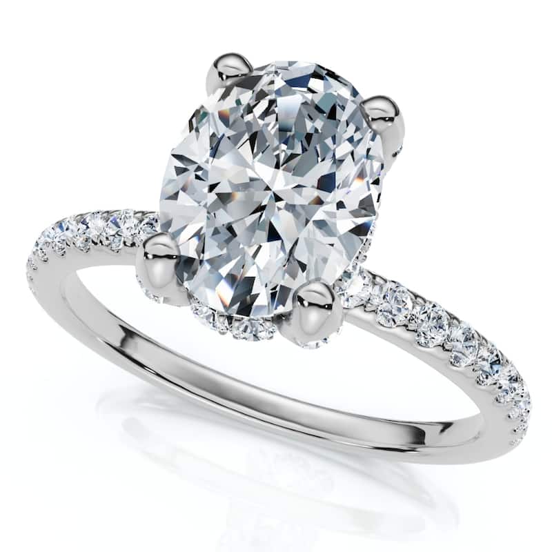1 1/2Ct Oval Diamond Accents Engagement Ring White Yellow or Rose Gold Lab Grown