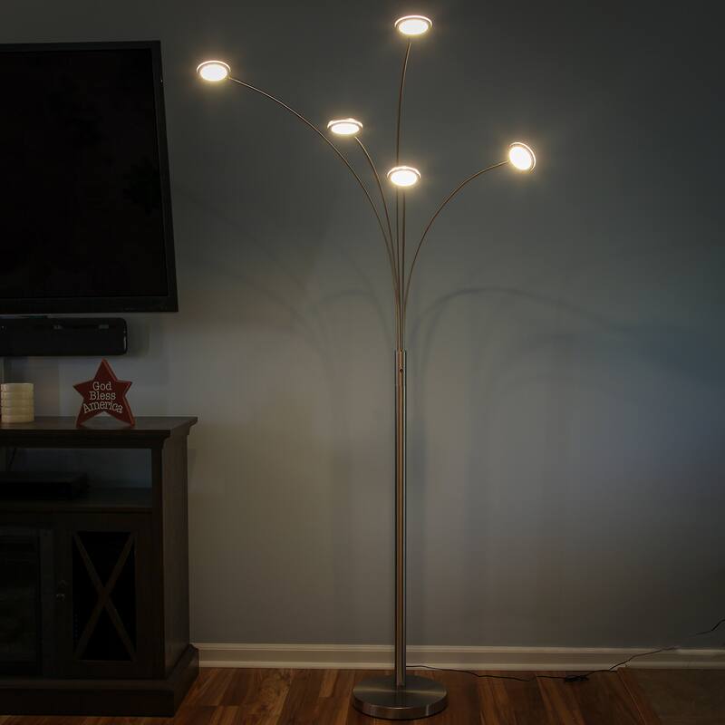 Brightech Orion 74 in. Industrial 5-Light LED Super Bright Floor Lamp with 5 Adjustable Swing Arm Heads