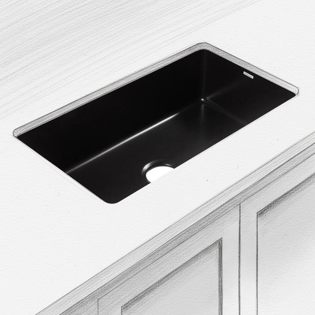 Eden Matte Black Fireclay 31" Single Bowl Undermount Kitchen Sink and Drain