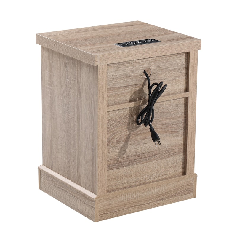 COZAYH Farmhouse Nightstand with Charging Station, Vintage Bedside Table Featuring Outlet & USB Ports, 2 Drawers and Open Shelf