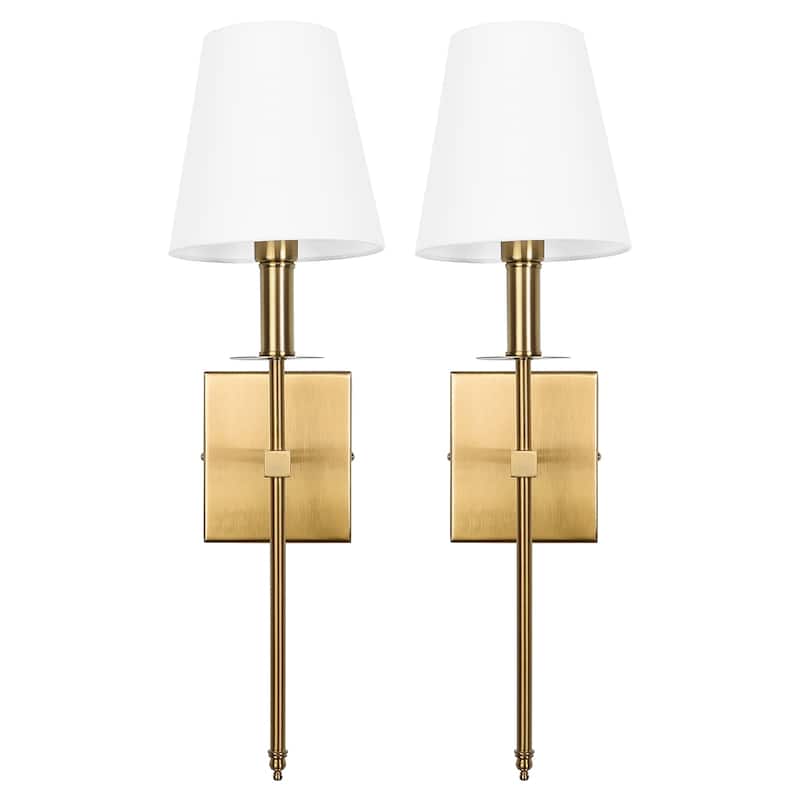 1-Light Wall Sconce with White Fabric Shade(2-Pack)