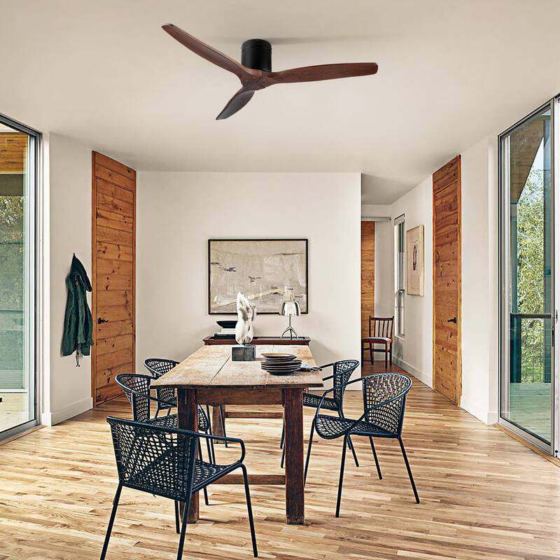 Solid Wood Low Profile Ceiling Fan with Reversible DC Motor, 52 Inch 6 Speed Ceiling Fan with Remote Control