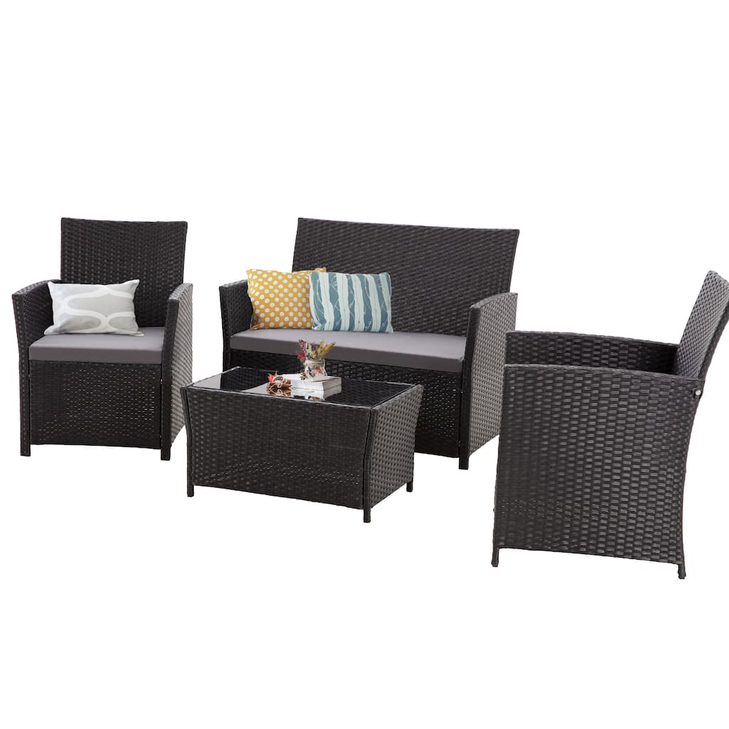 4-Piece Outdoor PE Wicker Sectional Sofa Set with Washable Cushions