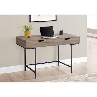 Modern Computer Desk with 2 Drawers & Metal Base