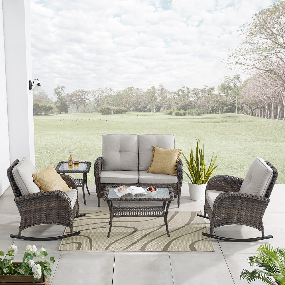 Gymojoy Outdoor Loveseat Sofa Coffee Table Rocking Chair SIde Table Set