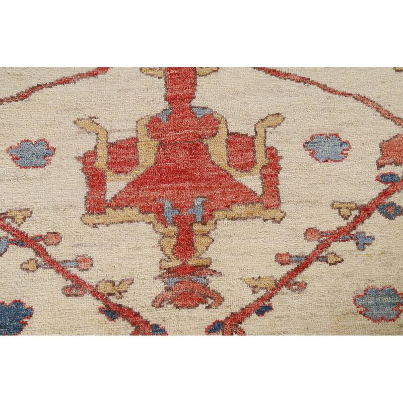 Hand Knotted Oriental 100% Wool Carpet Traditional Medallion Beige & Ivories Heriz (serapi) Area Rug - 11' 10'' X 9' 2''